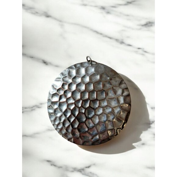 Hammered Silver Textured Circle Pendant—Tortoise Shell Pattern - Picture 1 of 4